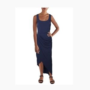 INC International Concepts Asymmetric Scoop Neck Midi Dress Navy XS